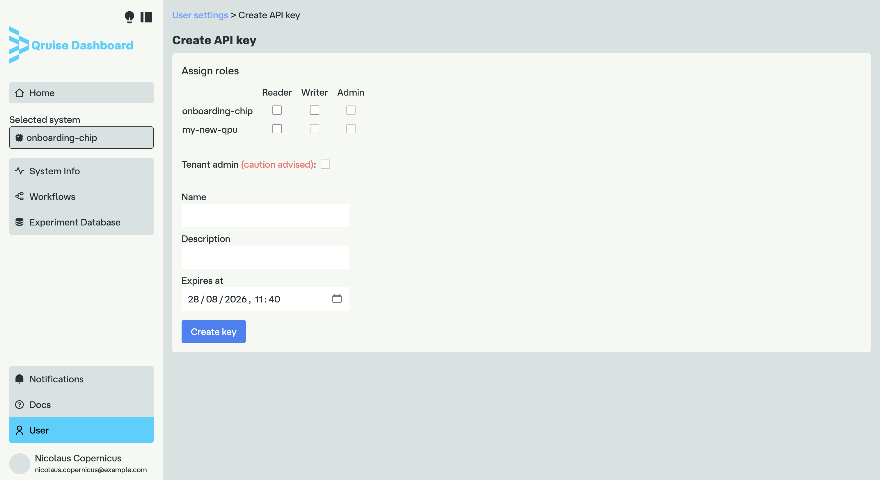 API token creation page
