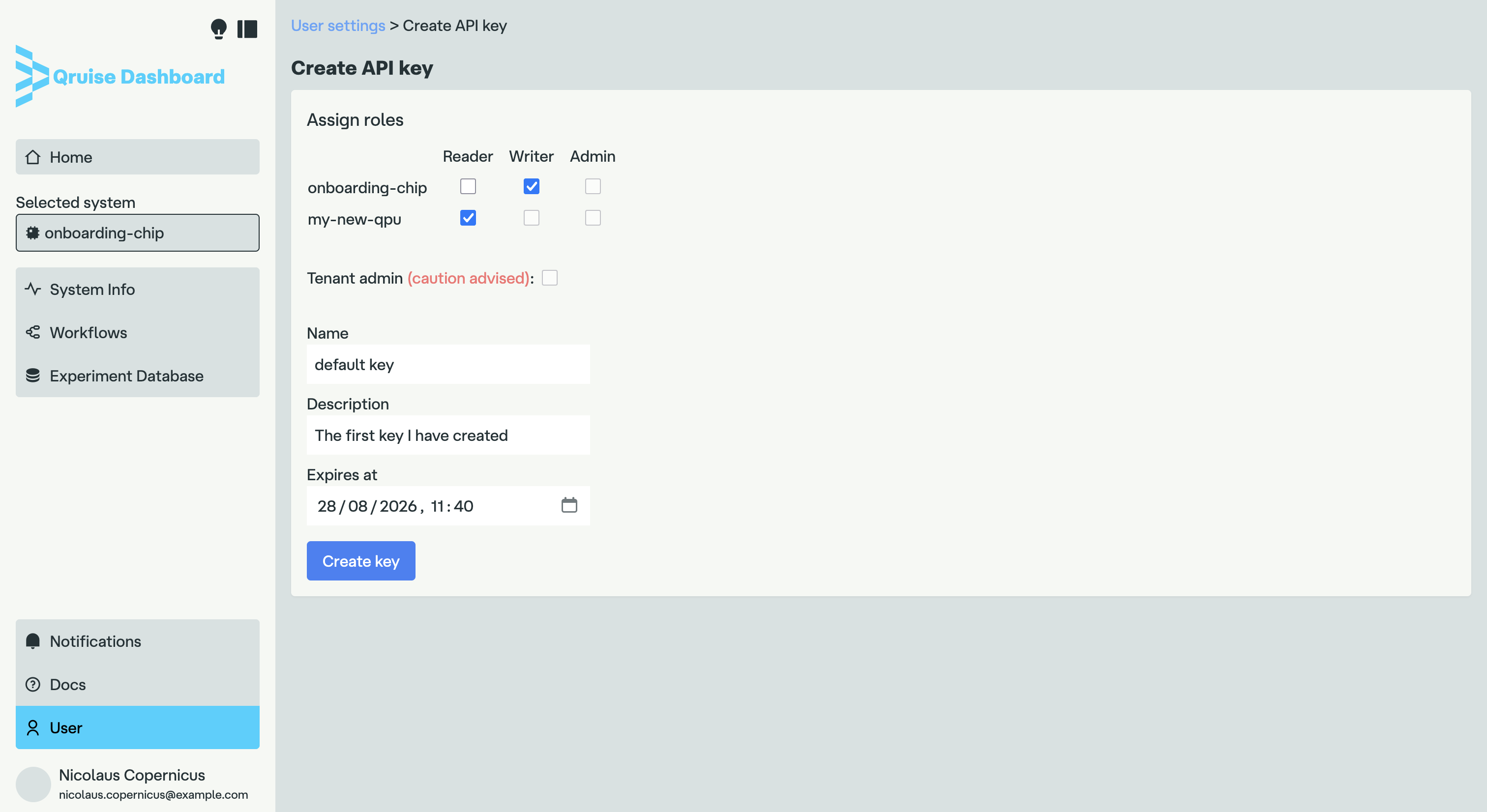 API token roles selection