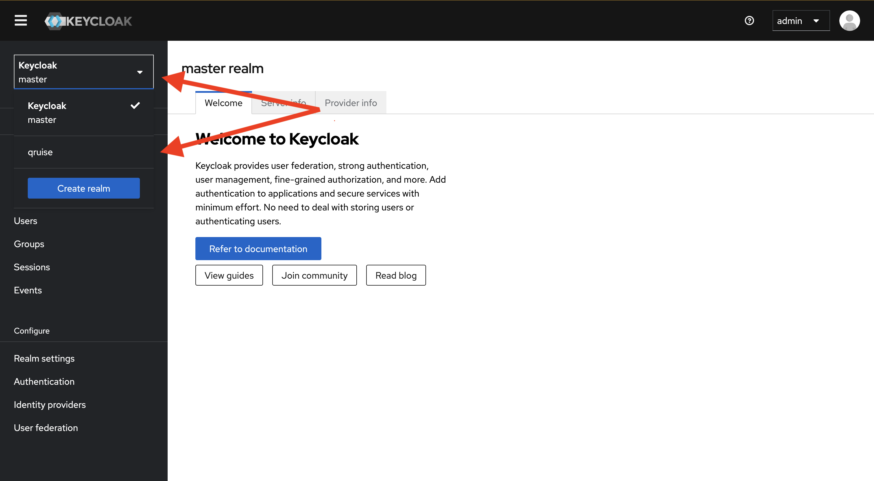 Keycloak landing page