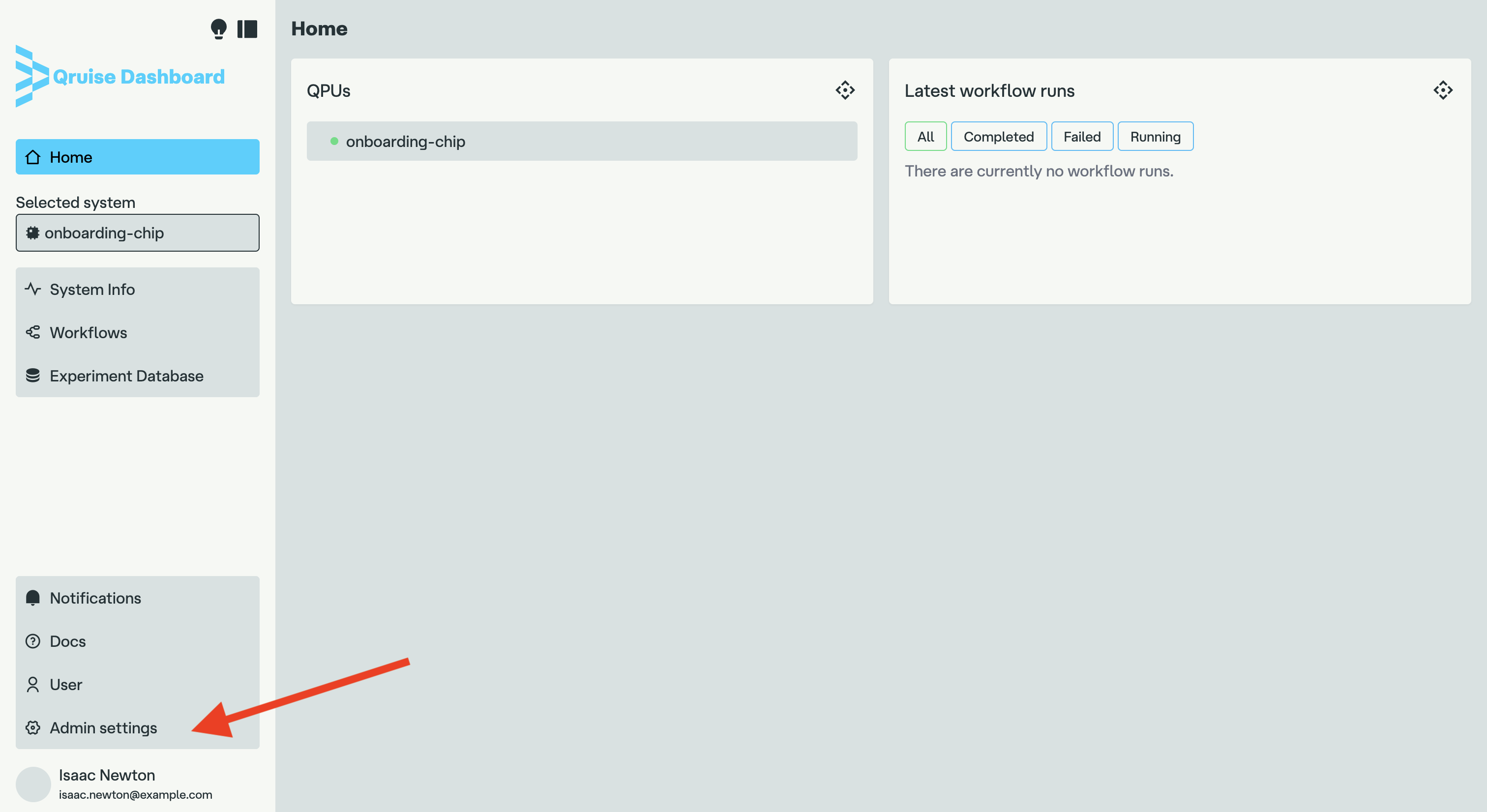 QruiseOS dashboard for admin users