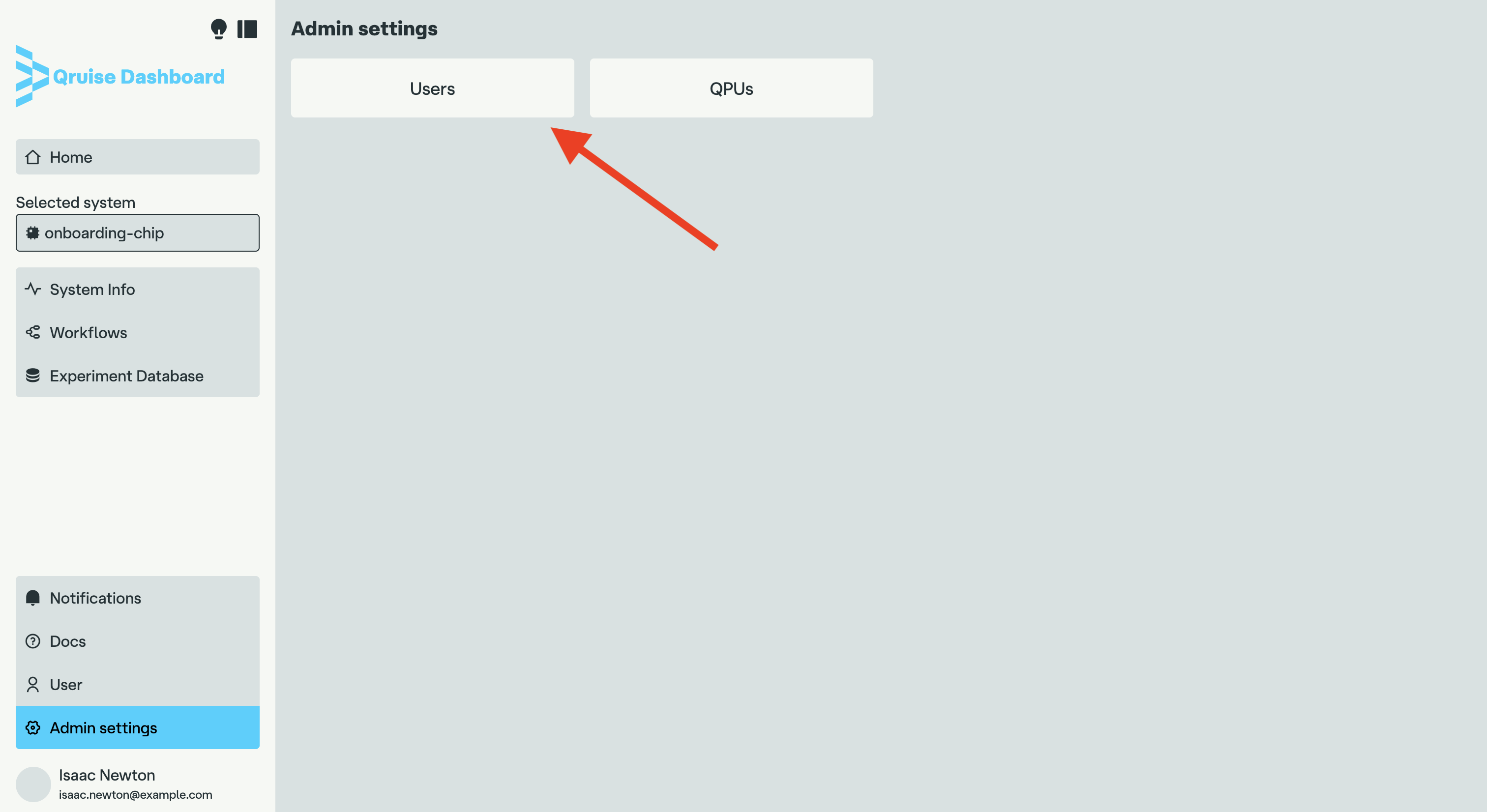 Admin settings view