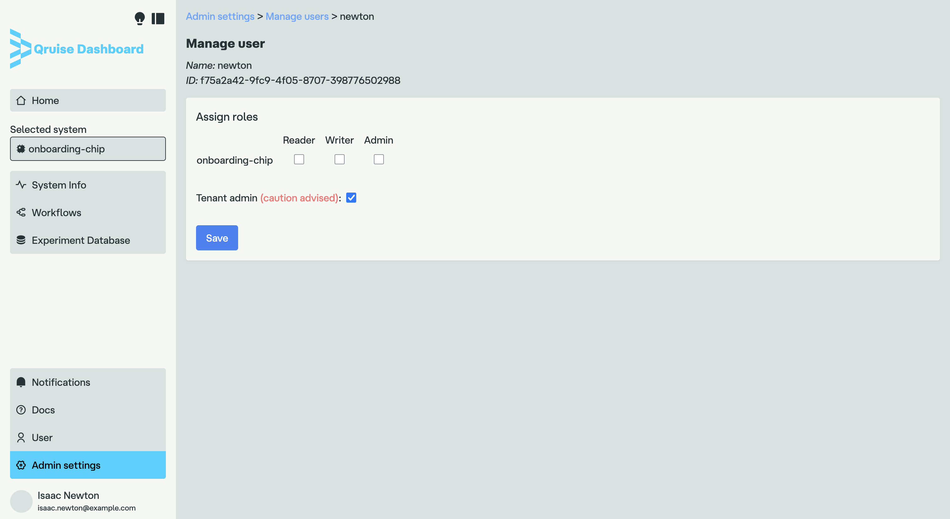 User management view for current user