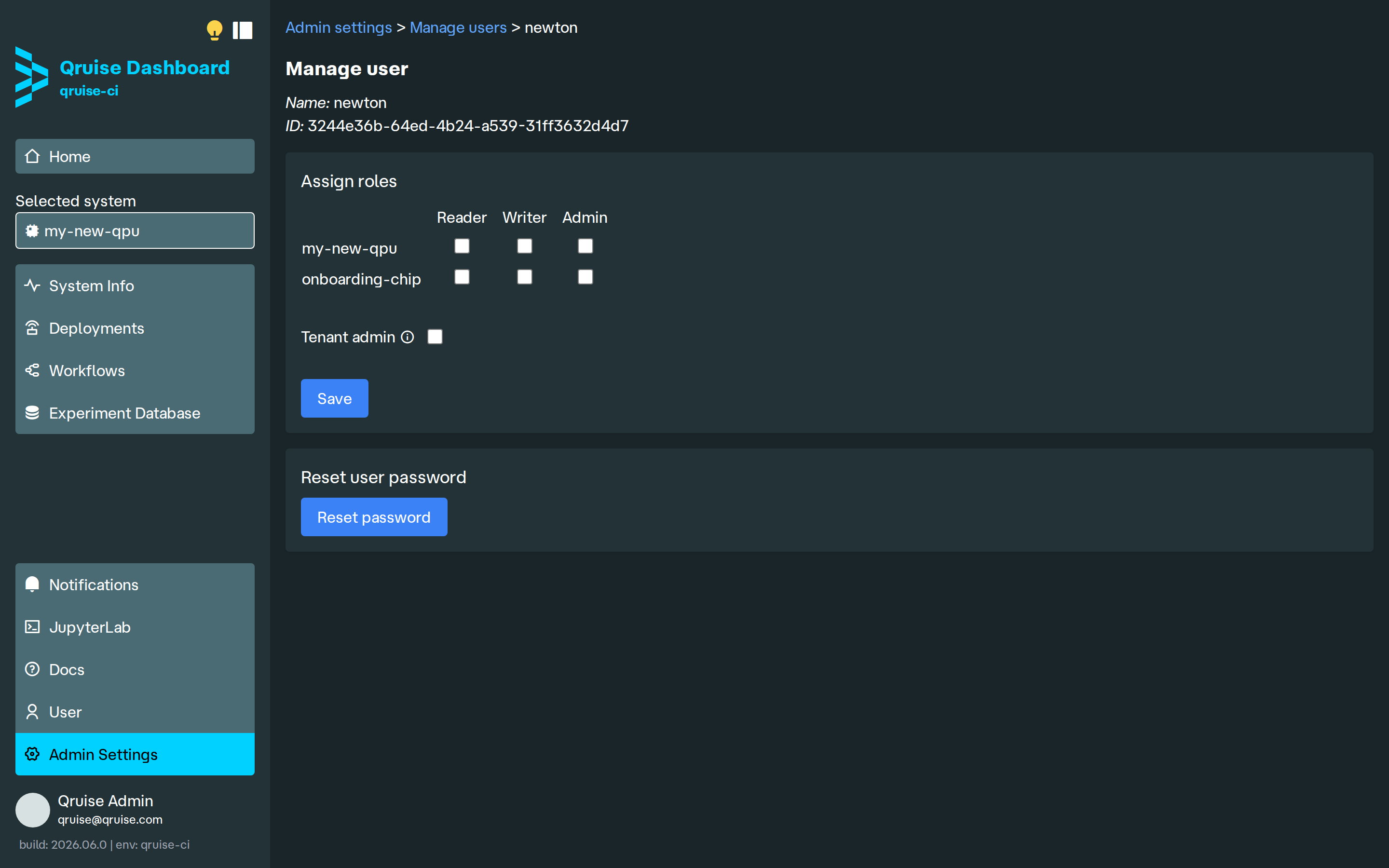 User management view for current user