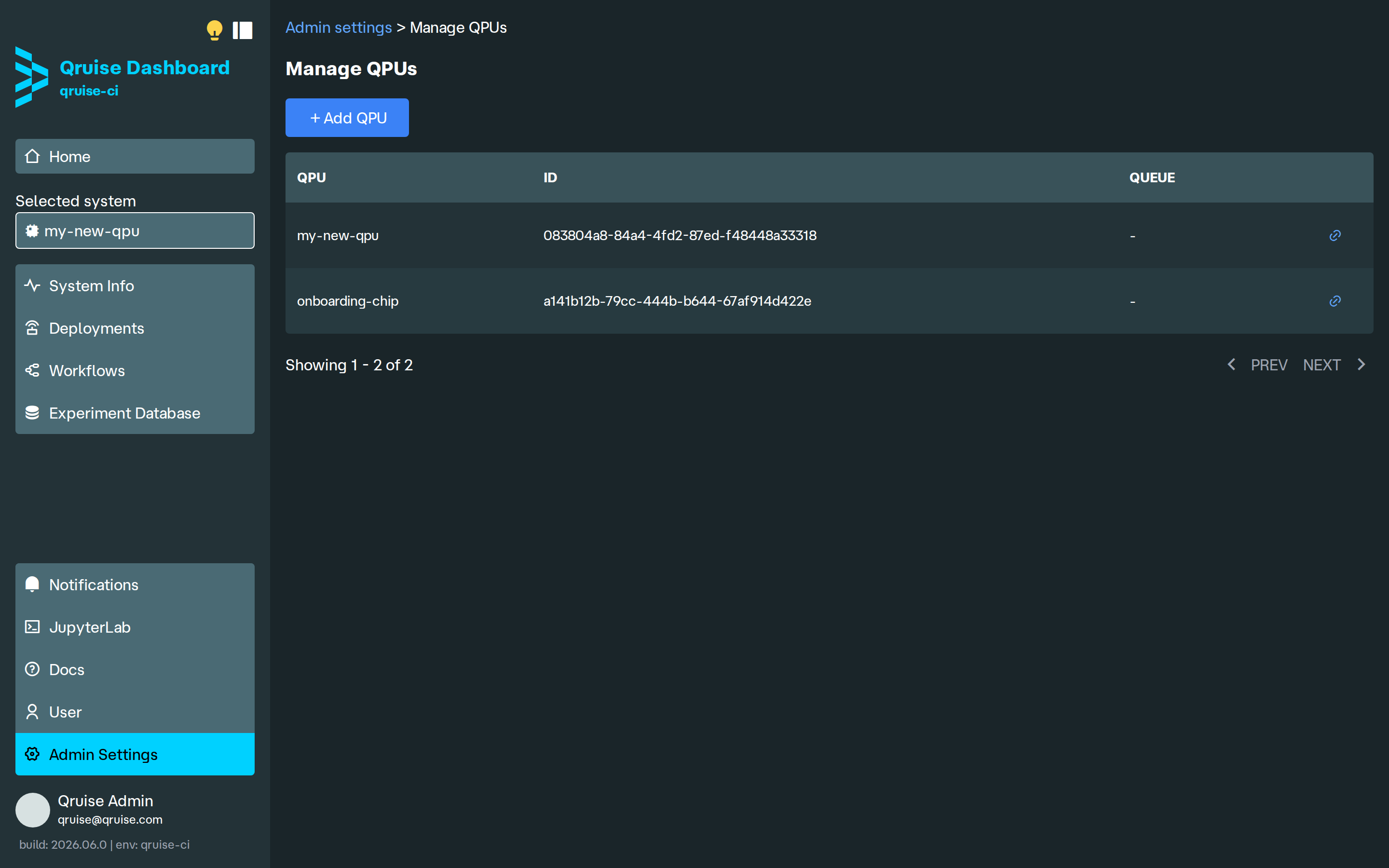 QPUs management page