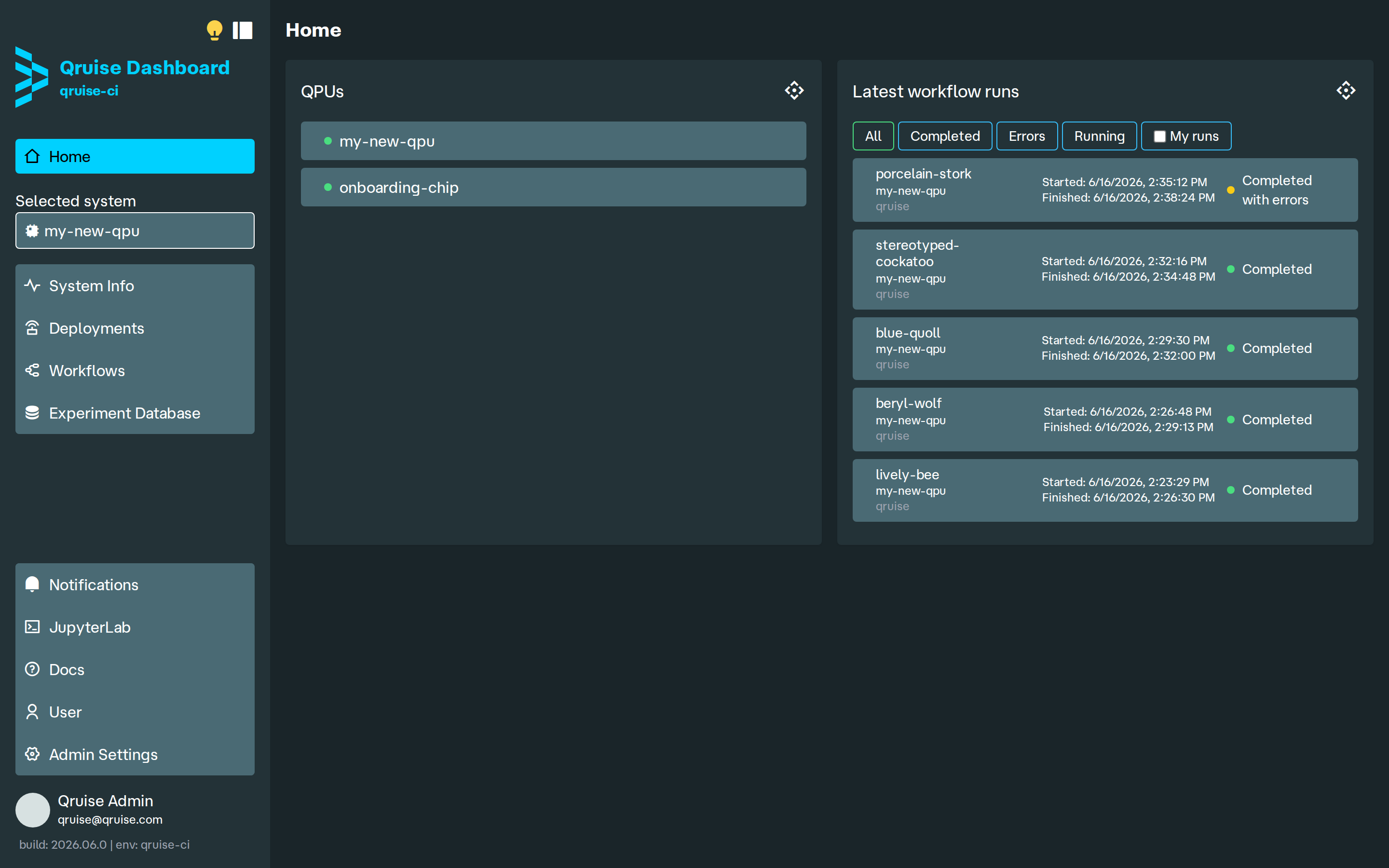 QruiseOS dashboard
