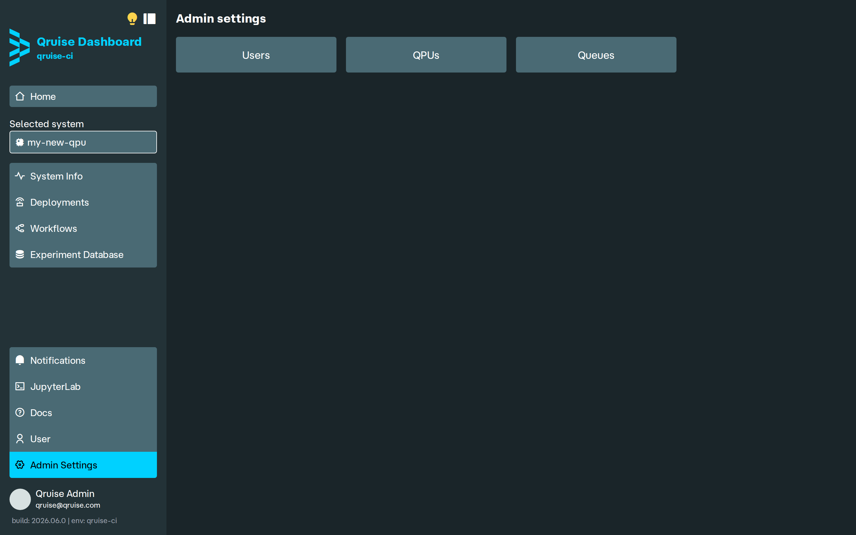Admin settings page