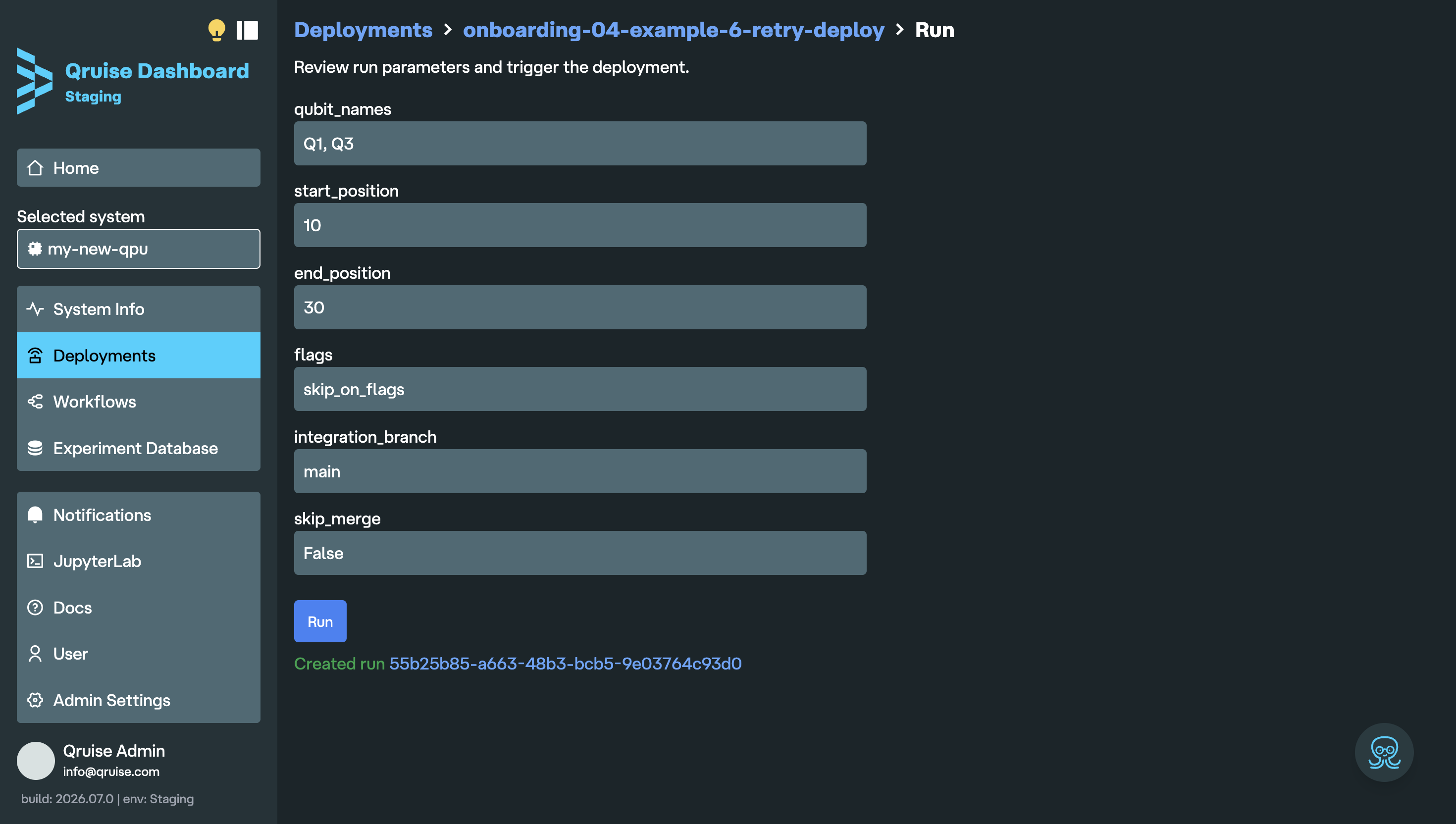 Deployment triggered with parameters