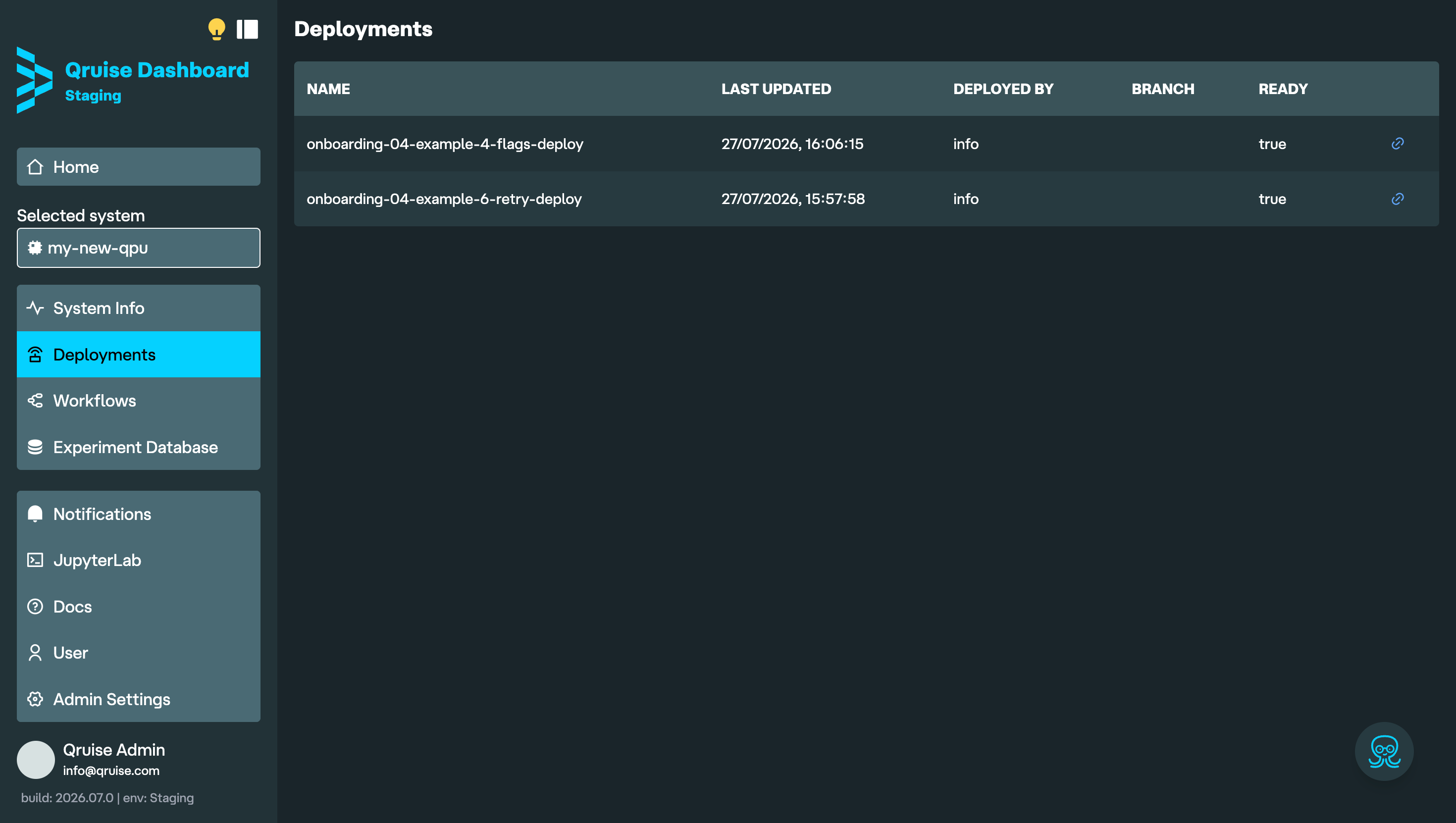 Deployments list
