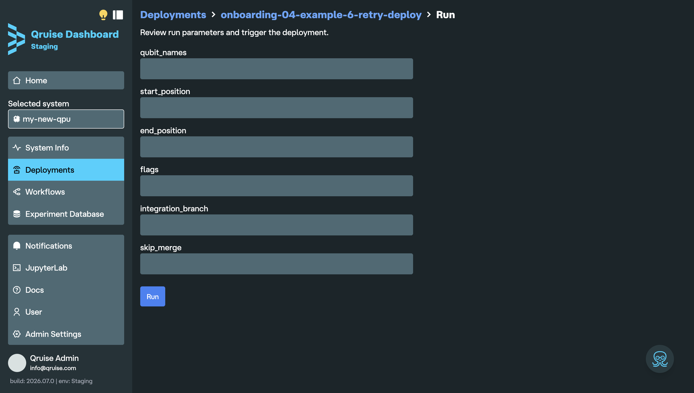 Deployment run form