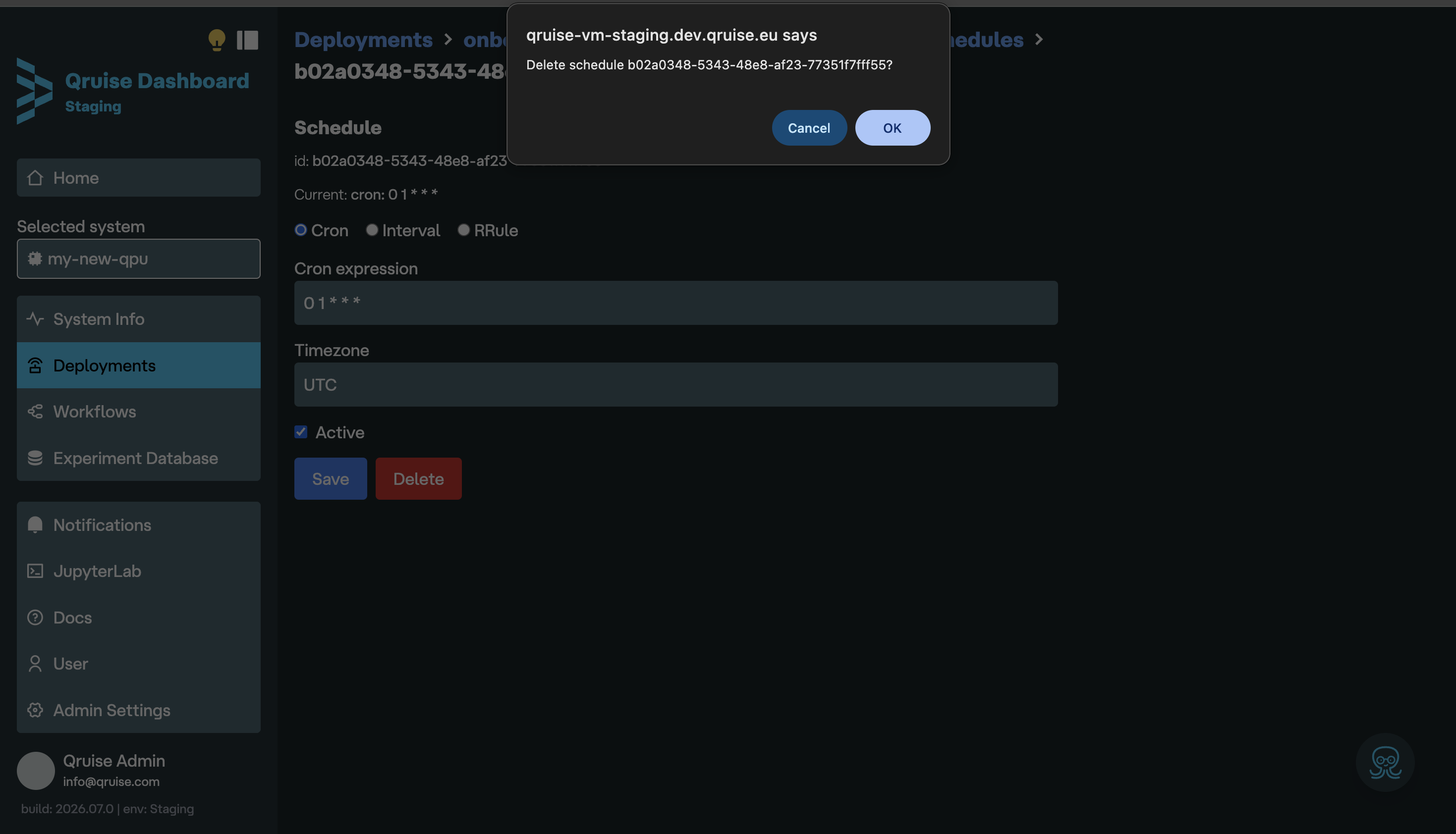 Delete deployment schedule confirmation